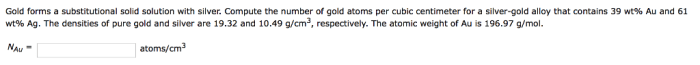 Gold forms a substitutional solid solution with silver